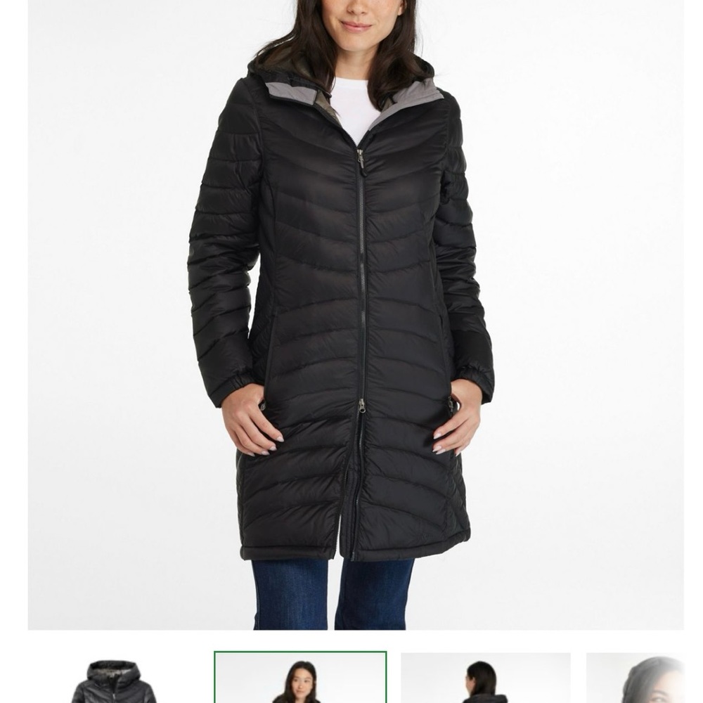 Gently Worn LL Bean Ultralight 850 Down Hooded Coat, 3/4 Length, XL Black